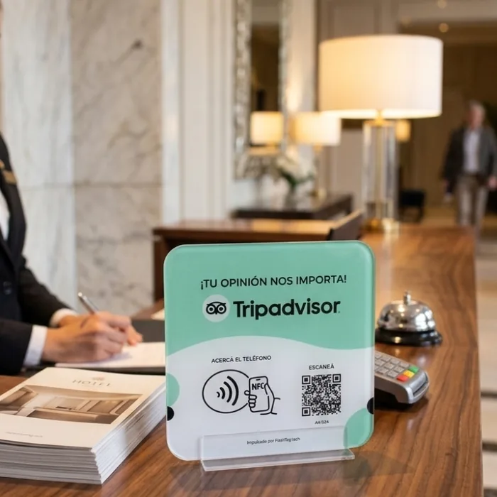 Cartel de Tripadvisor de FlashTag en un local